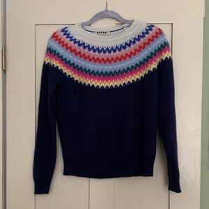 Boden Navy Sweater with Multicolor Zigzag Pattern